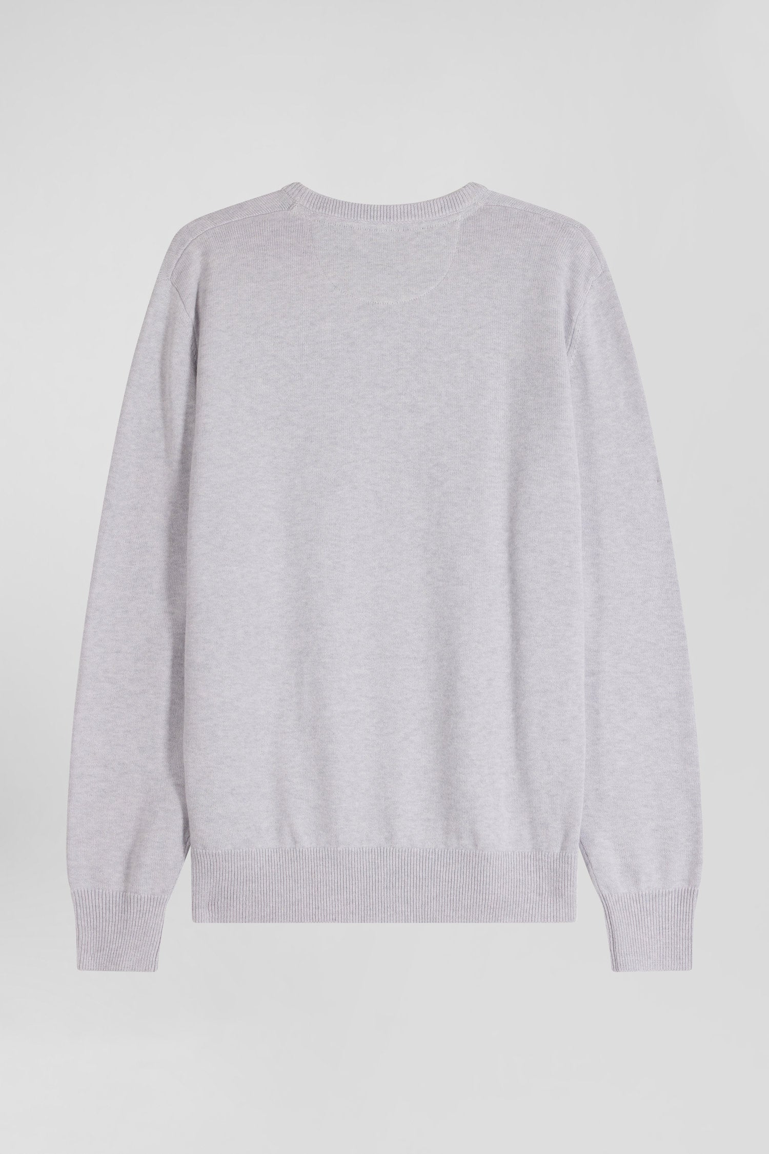 Pull col rond en laine et coton gris coupe Regular