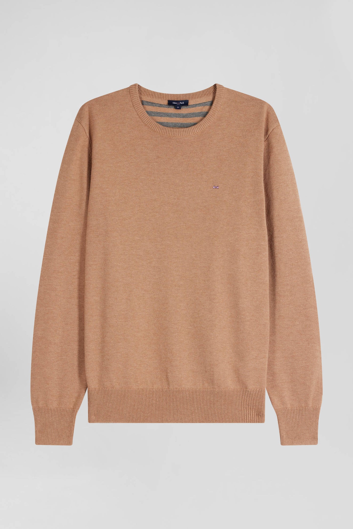 Regular camel wool and cotton crew neck jumper