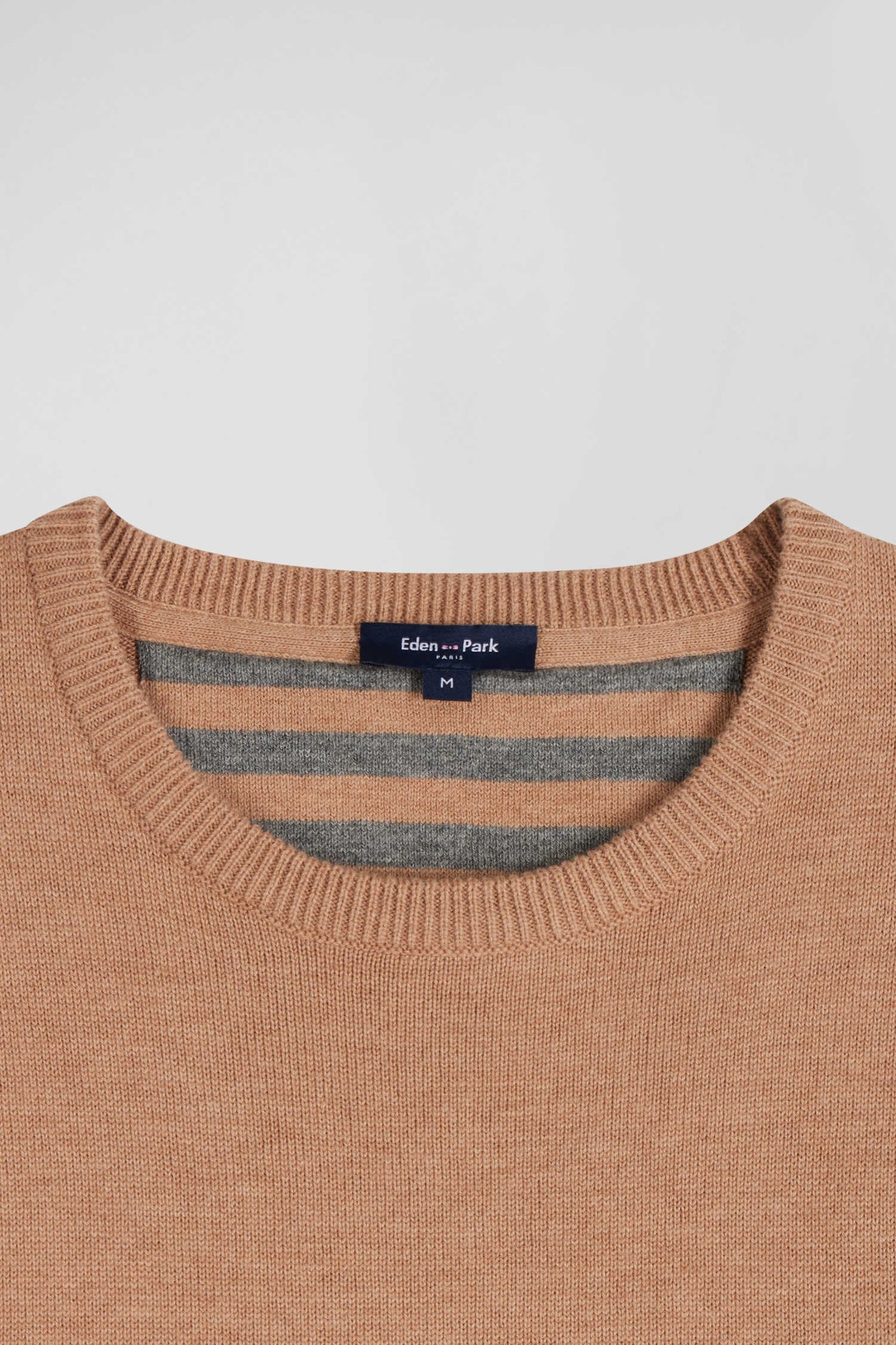 Pull col rond en laine et coton camel coupe Regular