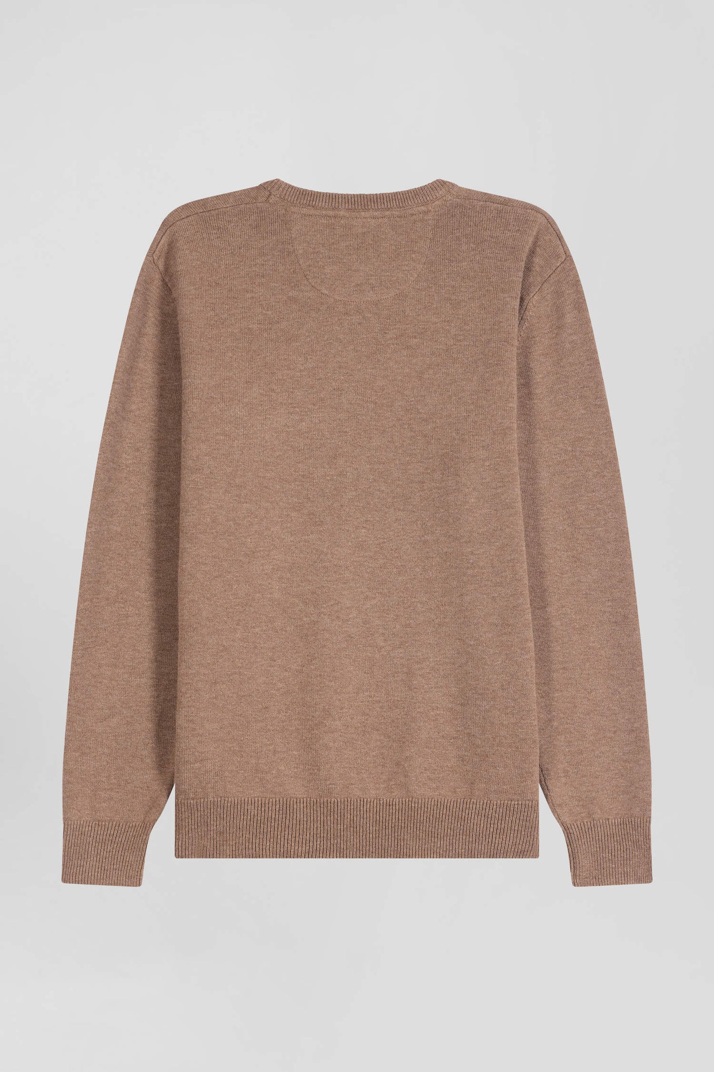 Pull col rond en laine et coton marron coupe Regular