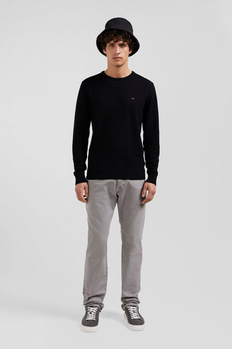 Regular black wool and cotton crew neck jumper - Image 1