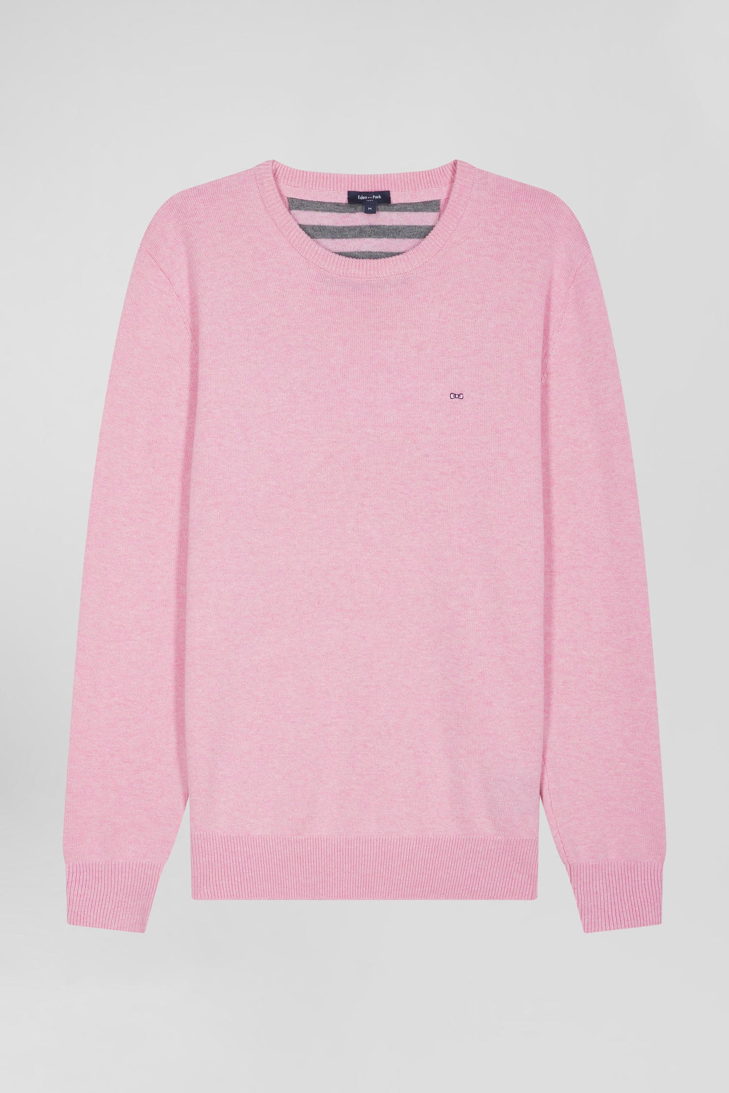 Pull col rond en laine et coton rose coupe Regular