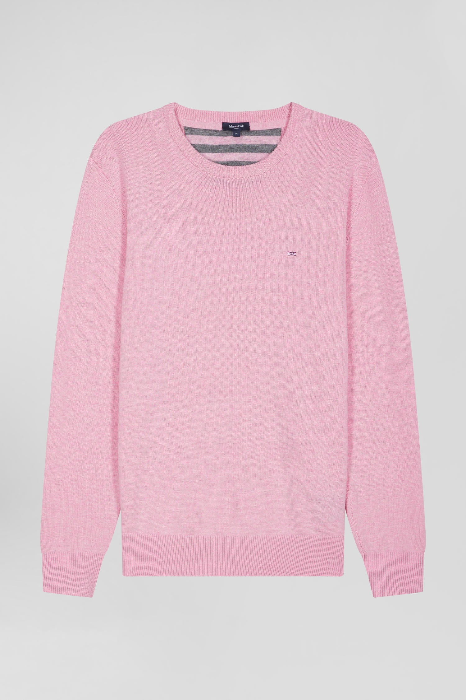 Pull col rond en laine et coton rose coupe Regular