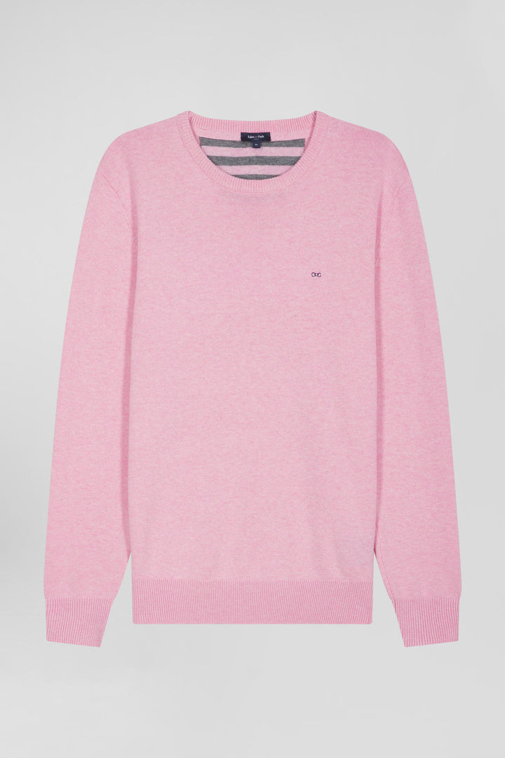 Pull col rond en laine et coton rose coupe Regular