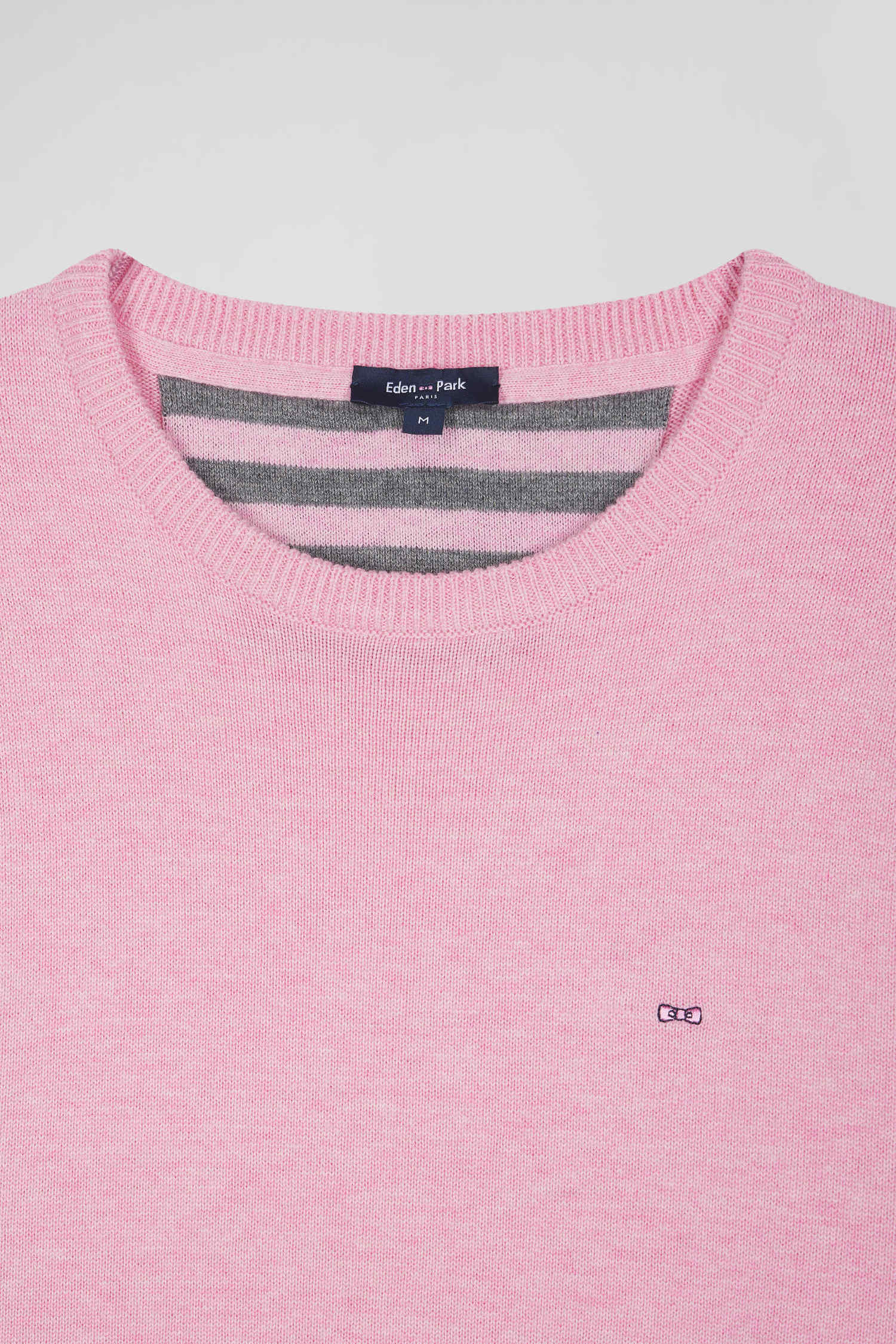 Pull col rond en laine et coton rose coupe Regular