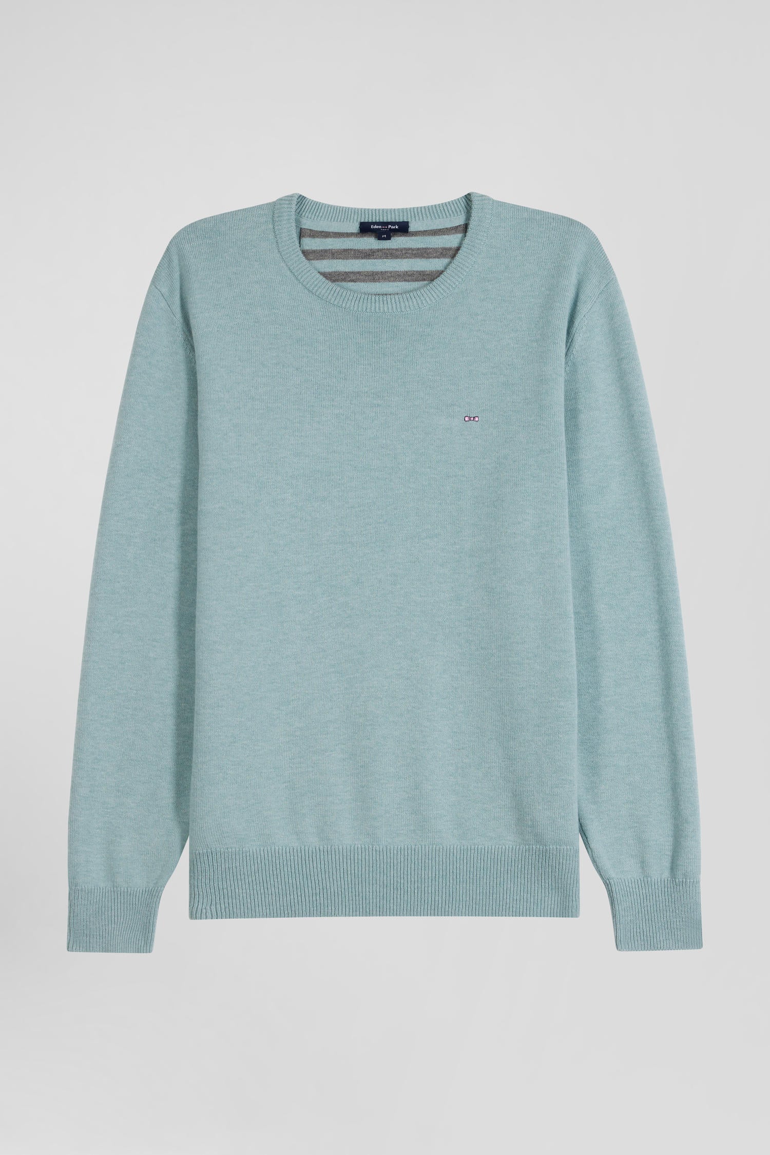 Pull col rond en laine et coton vert coupe Regular