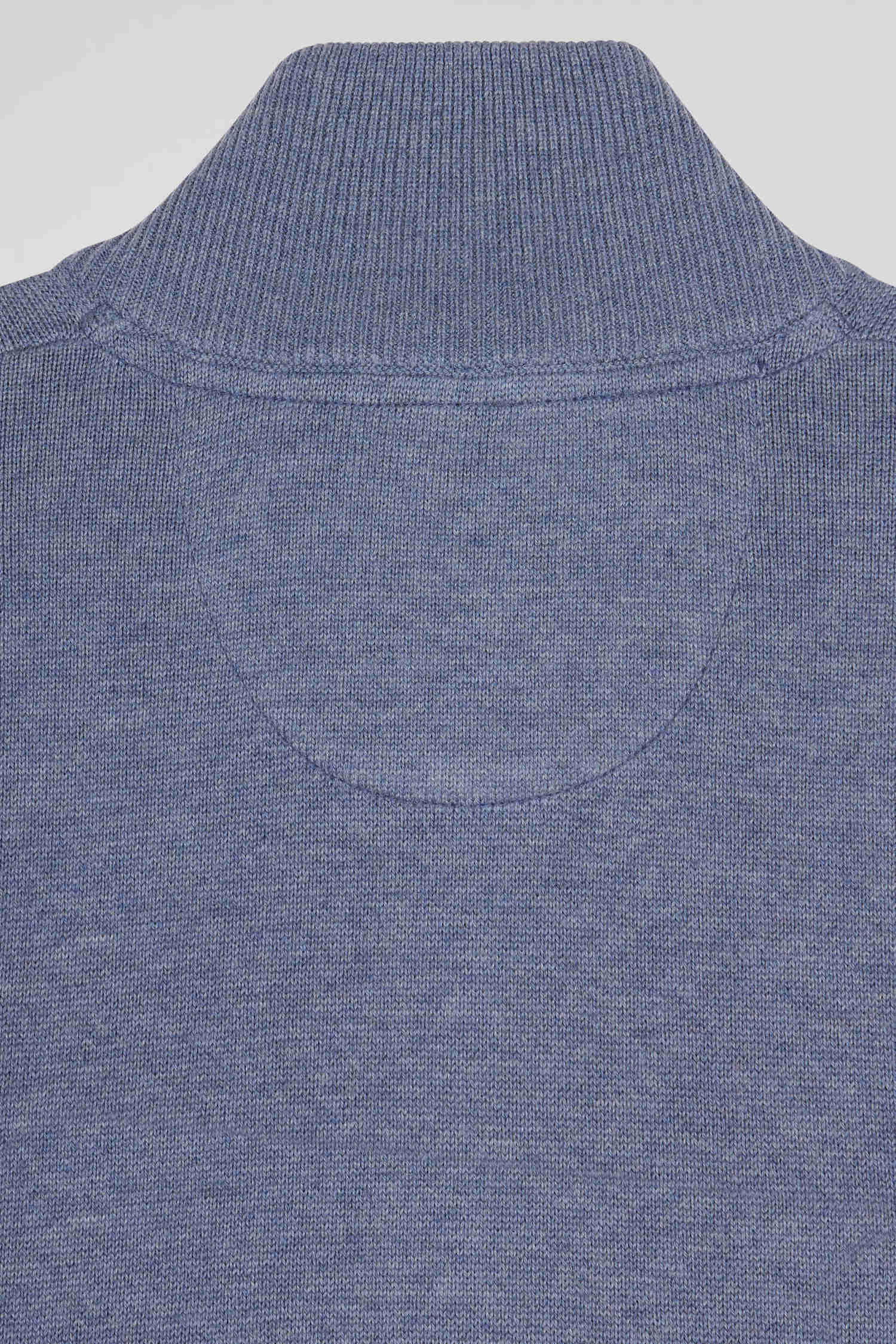 Pull col camionneur zippé en laine et coton bleu clair coupe Regular