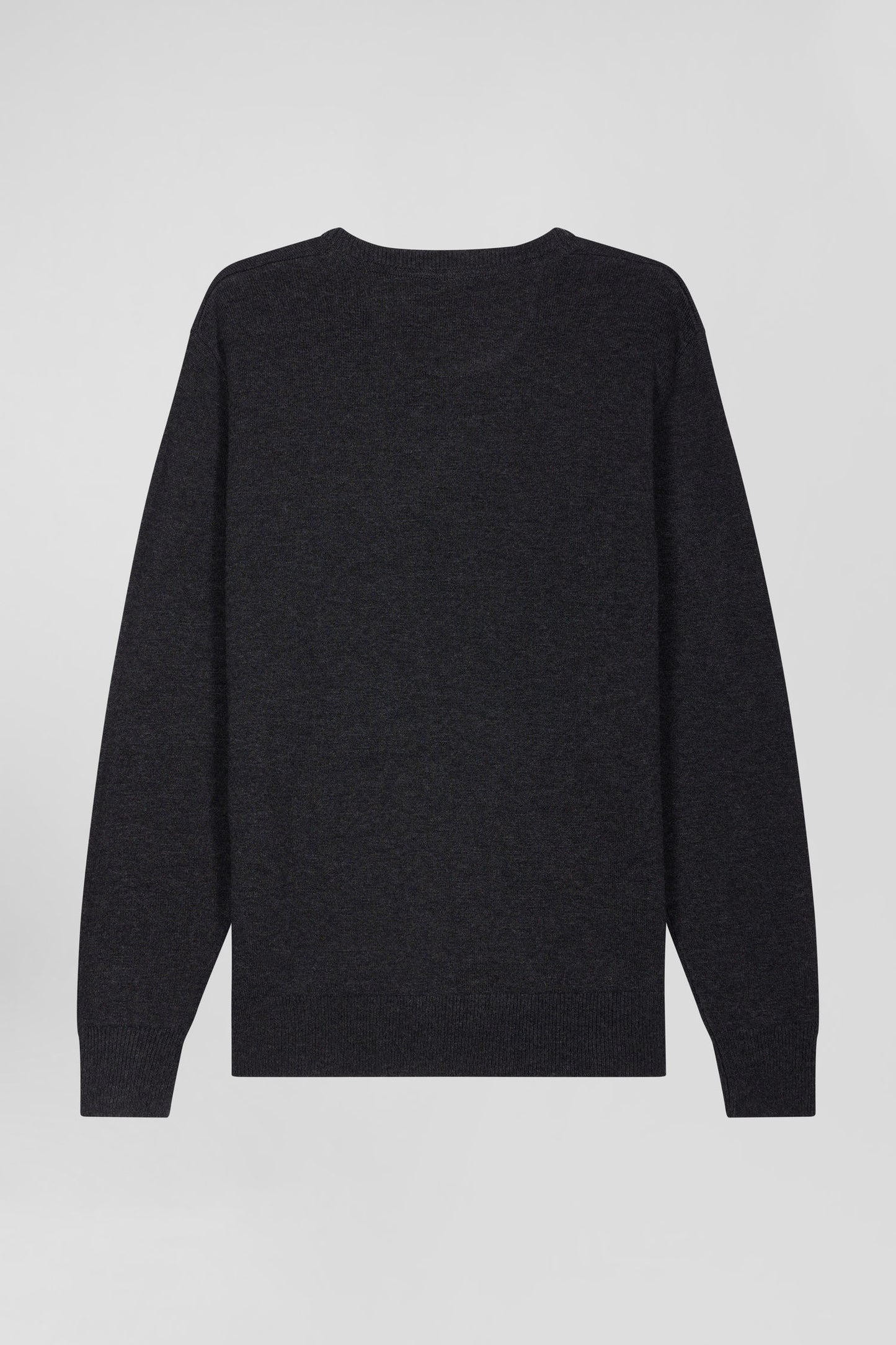 Regular anthracite grey wool and cotton V-neck jumper with striped details