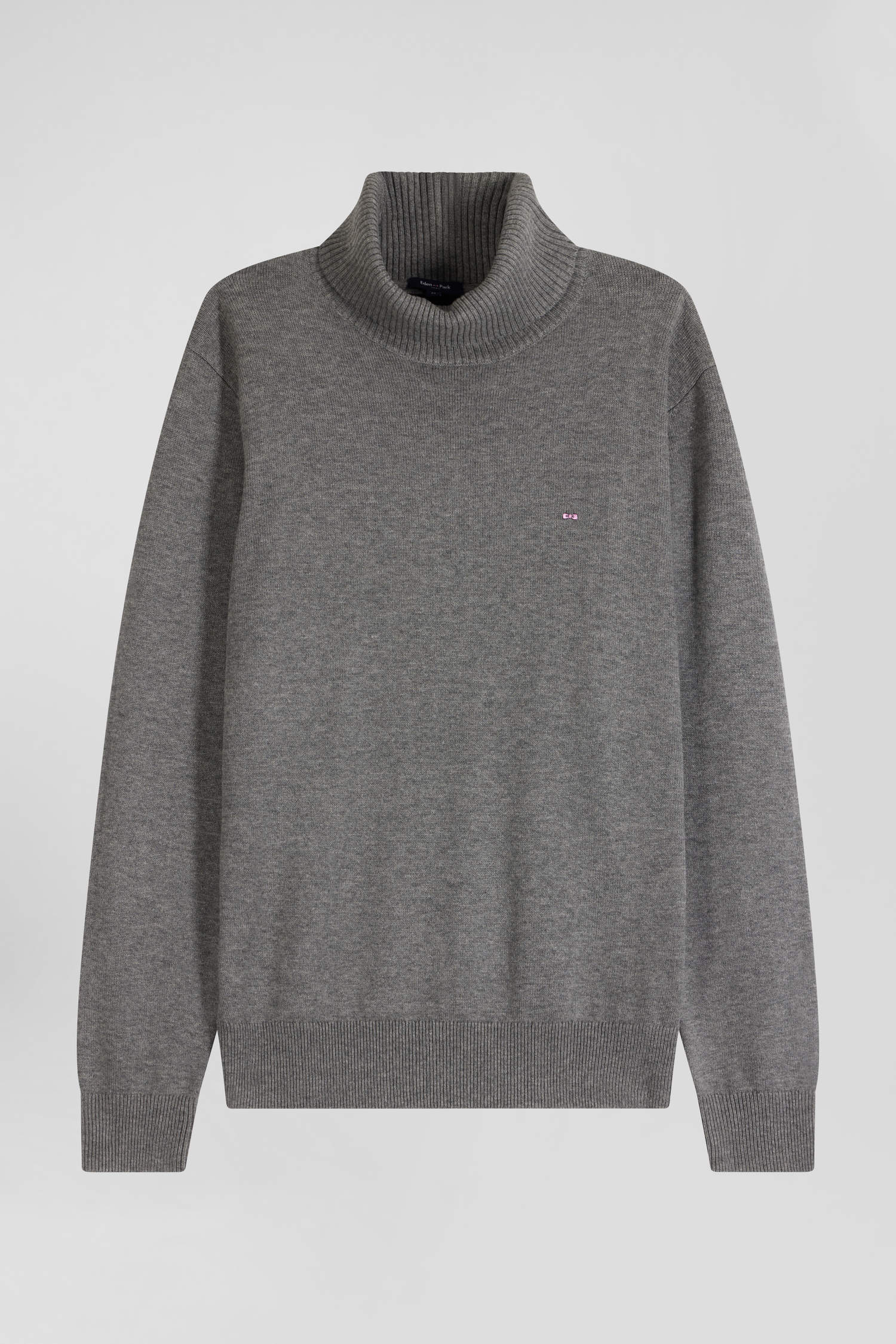 Regular grey wool and cotton turtleneck jumper