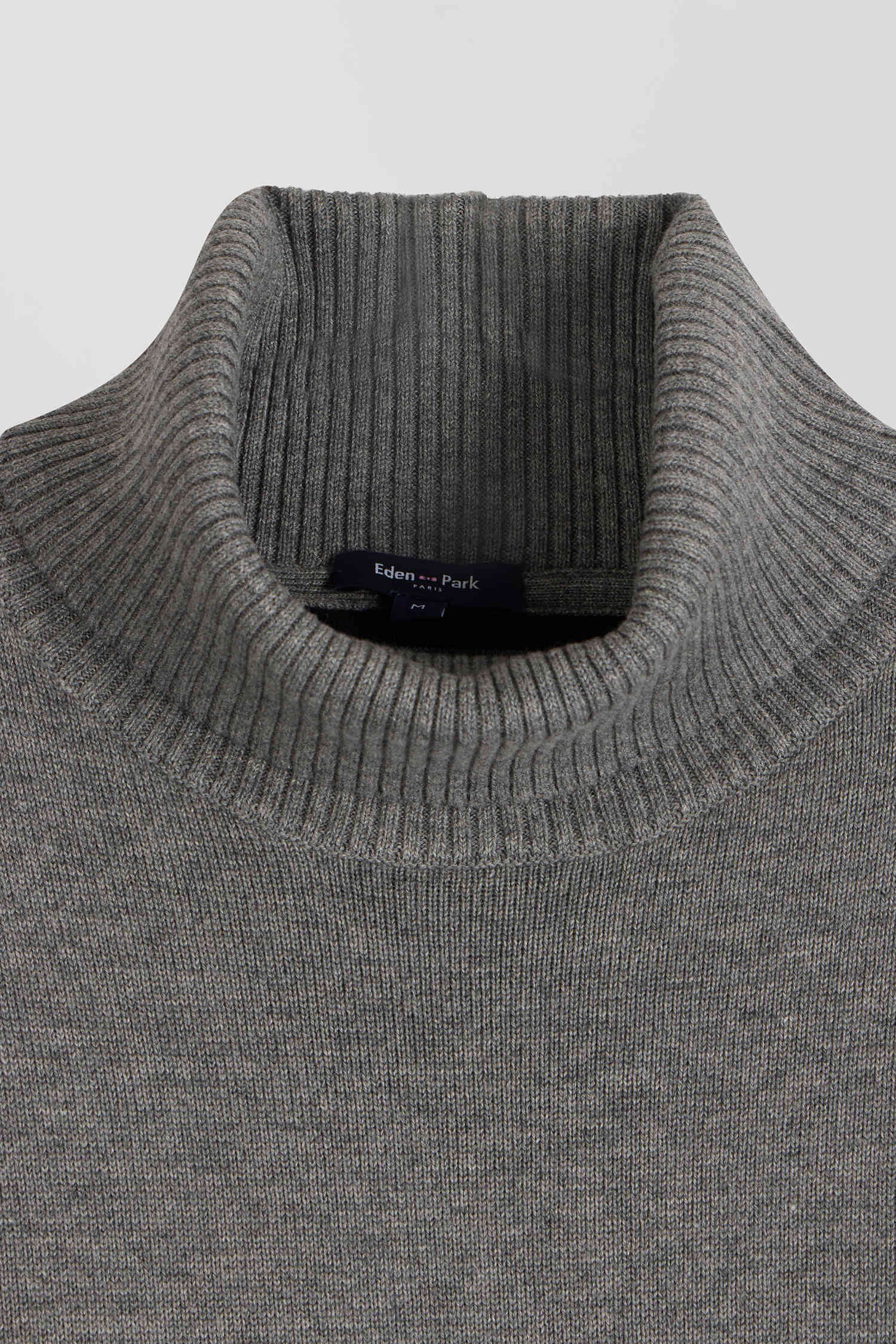 Regular grey wool and cotton turtleneck jumper