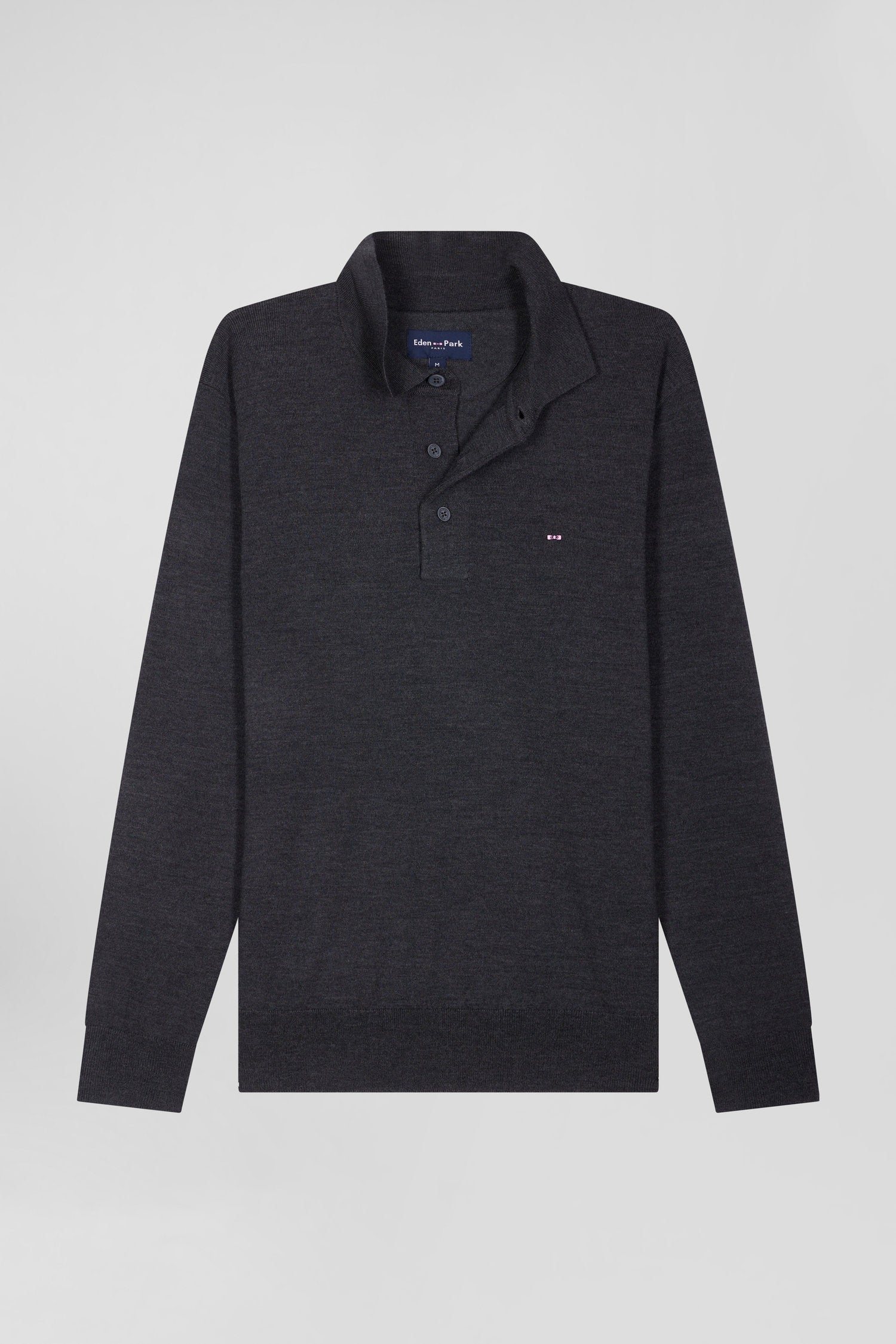 Regular anthracite grey wool jumper with rugby shirt collar