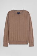 Pull col rond en coton et cachemire marron coupe Regular