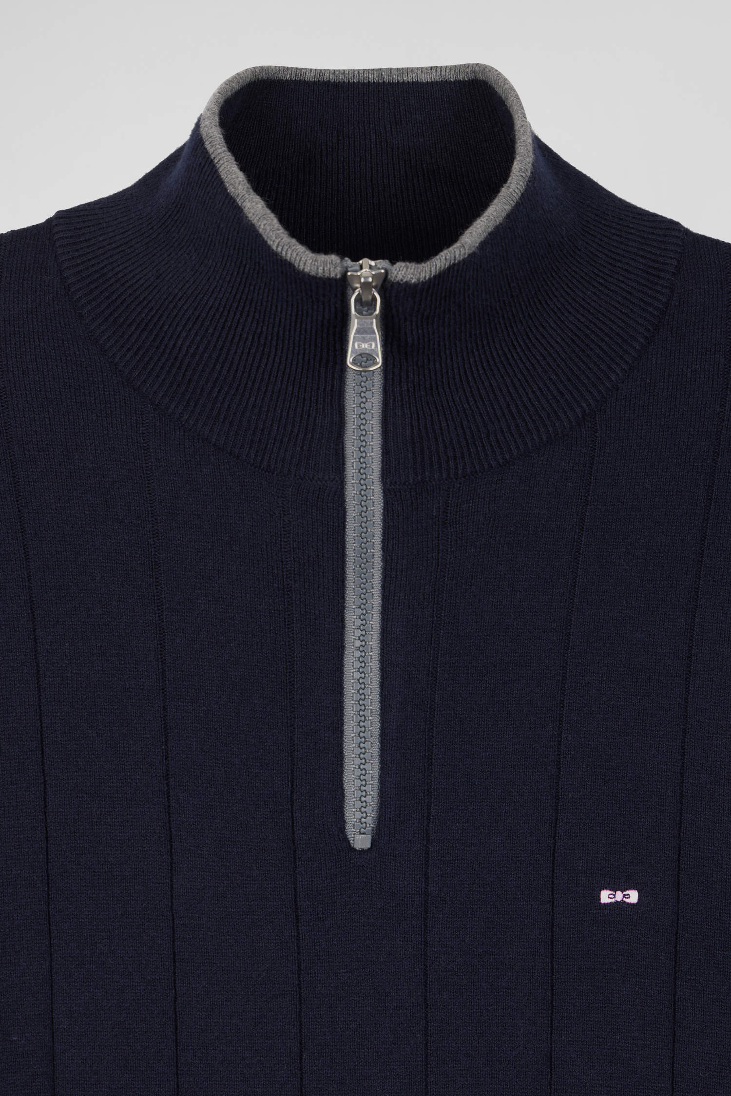 Pull col camionneur en coton et cachemire bleu marine coupe Regular