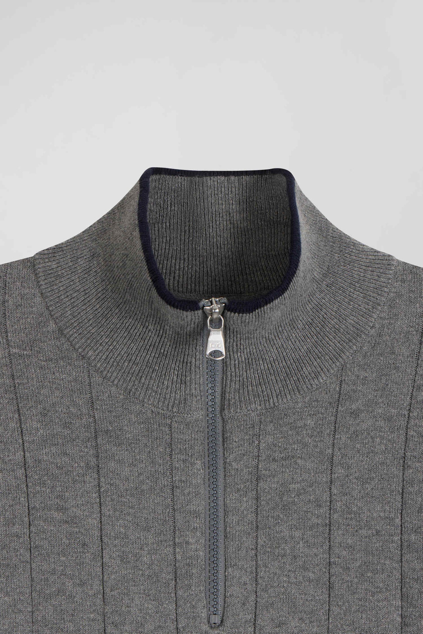 Pull col camionneur en coton et cachemire gris coupe Regular