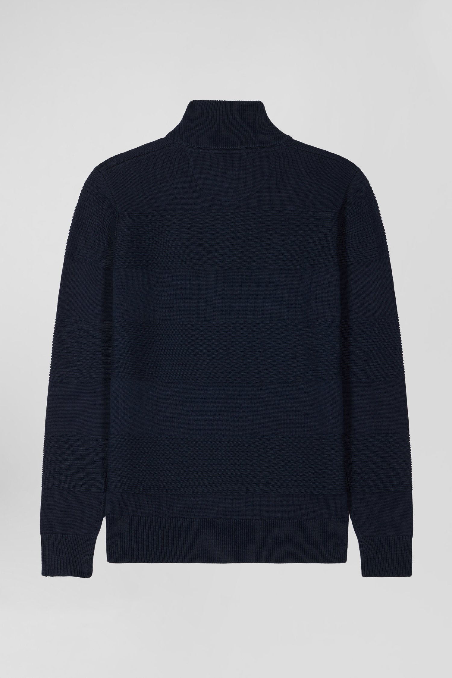 Pull col camionneur en coton bleu marine à jeux de maille coupe Regular