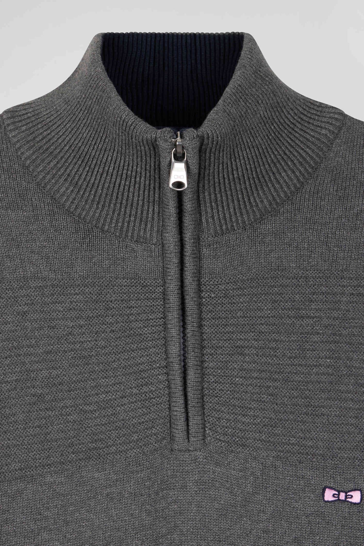 Pull col camionneur en coton gris à jeux de maille coupe Regular