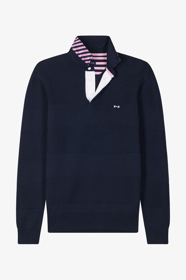 Pull col polo en coton bleu marine coupe Regular