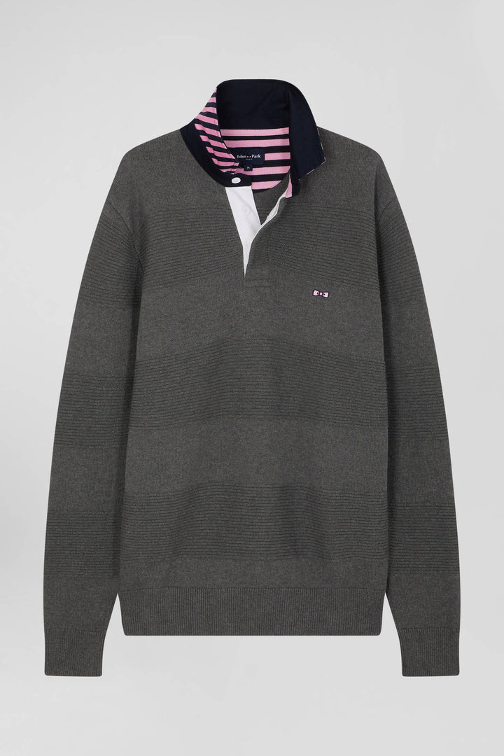 Pull col polo en coton gris anthracite coupe Regular