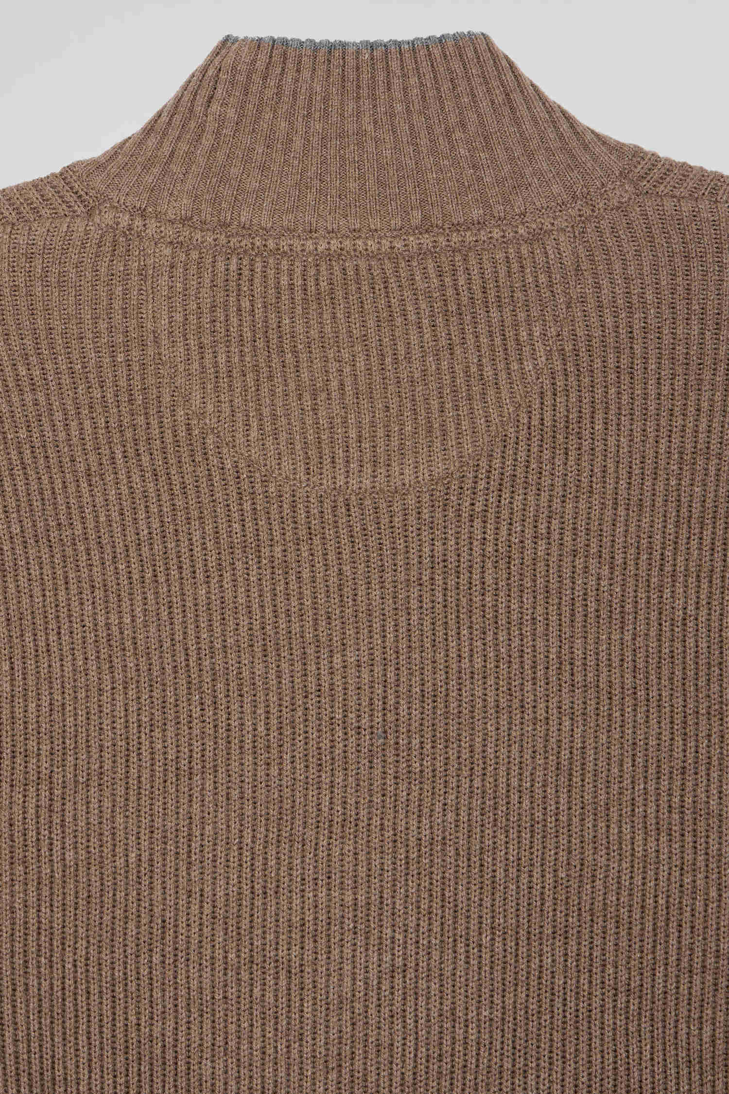 Pull col cheminée en laine et coton marron coupe Regular