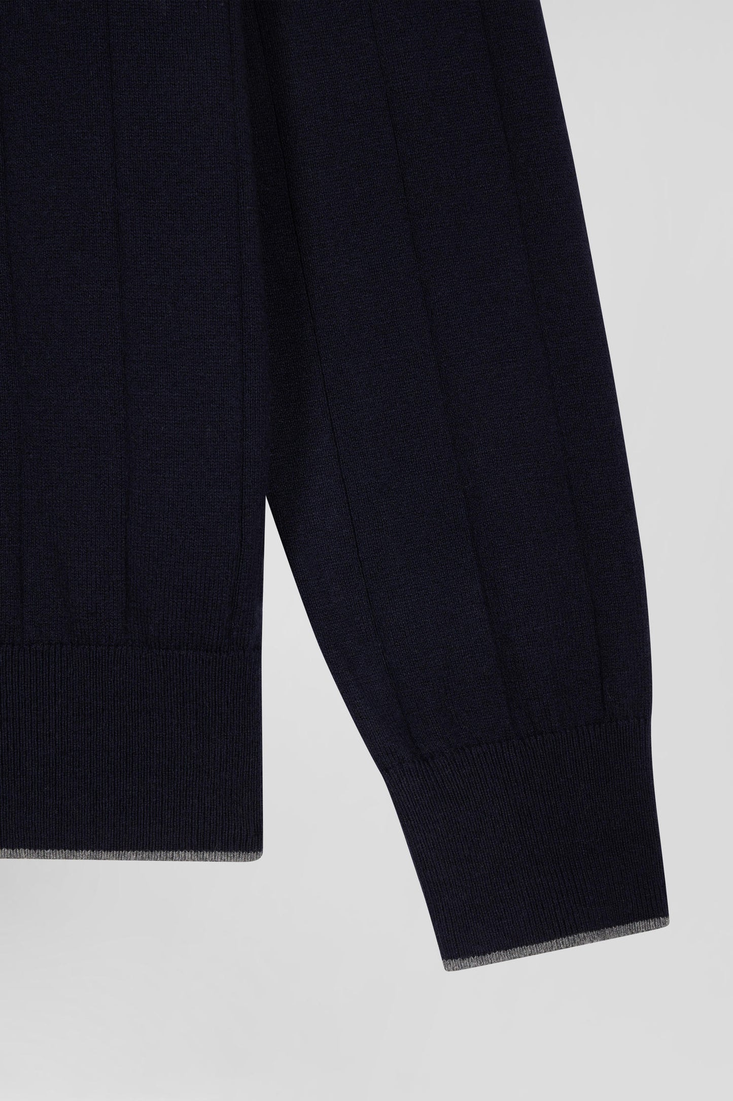 Regular navy blue cotton and cashmere jumper with rugby shirt collar