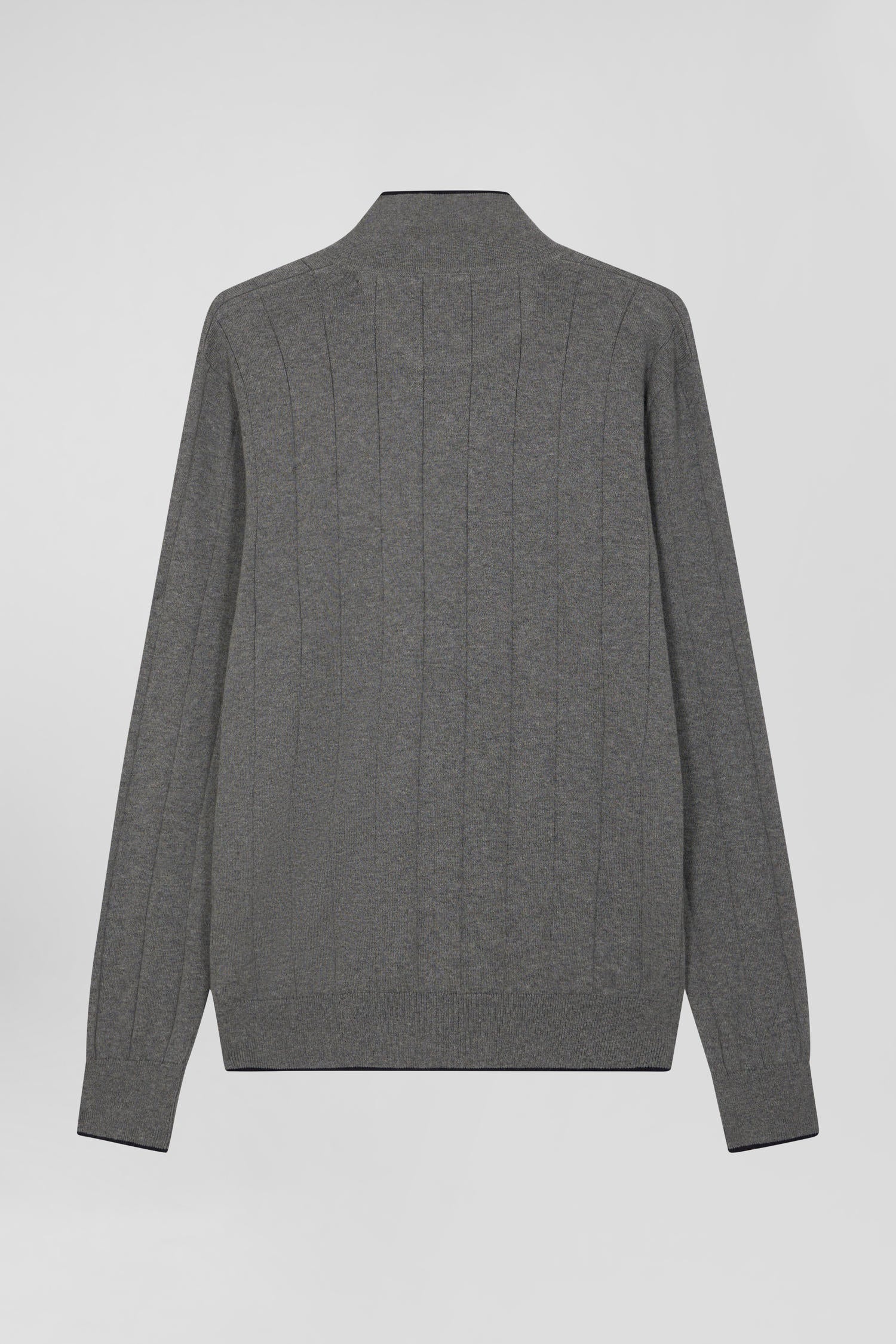 Regular grey cotton and cashmere jumper with rugby shirt collar