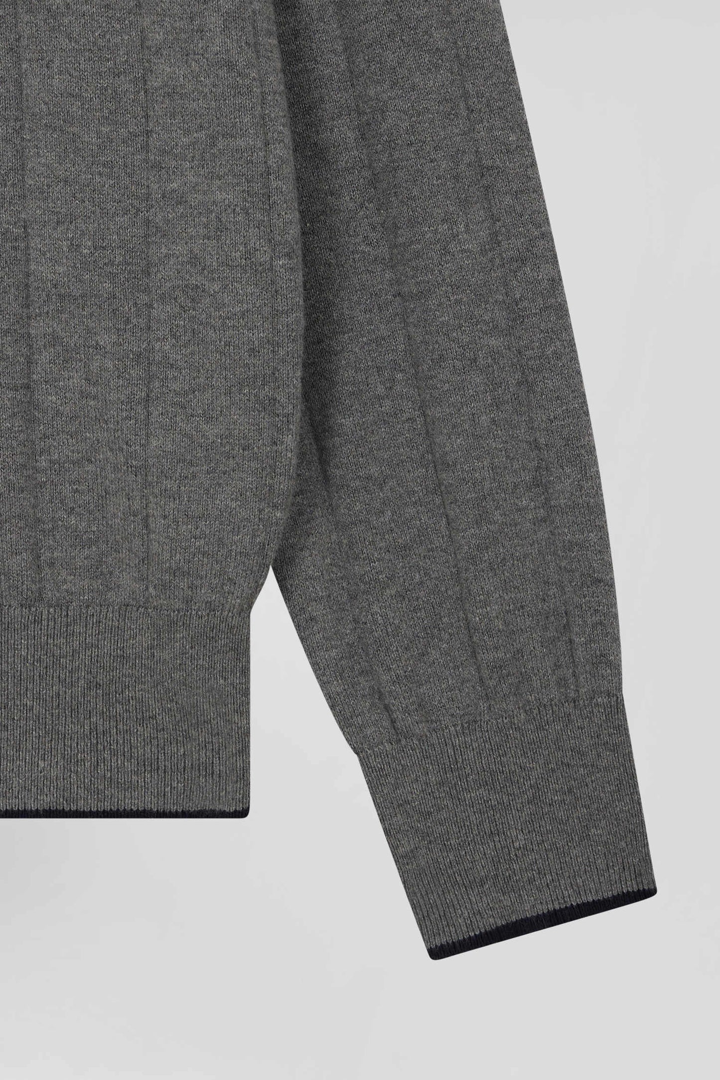 Regular grey cotton and cashmere jumper with rugby shirt collar