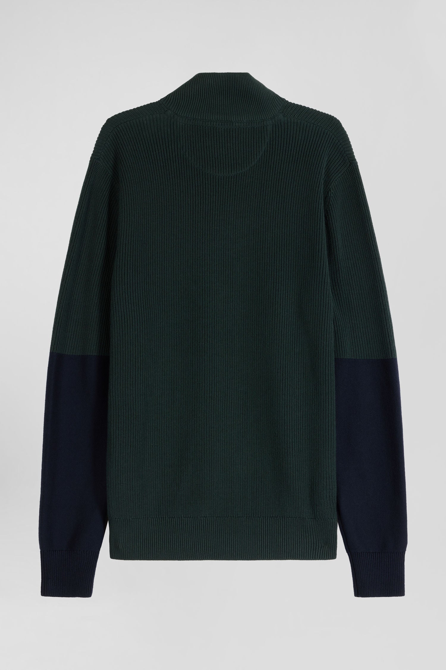 Pull col camionneur montant en coton vert à jeux de maille coupe Regular