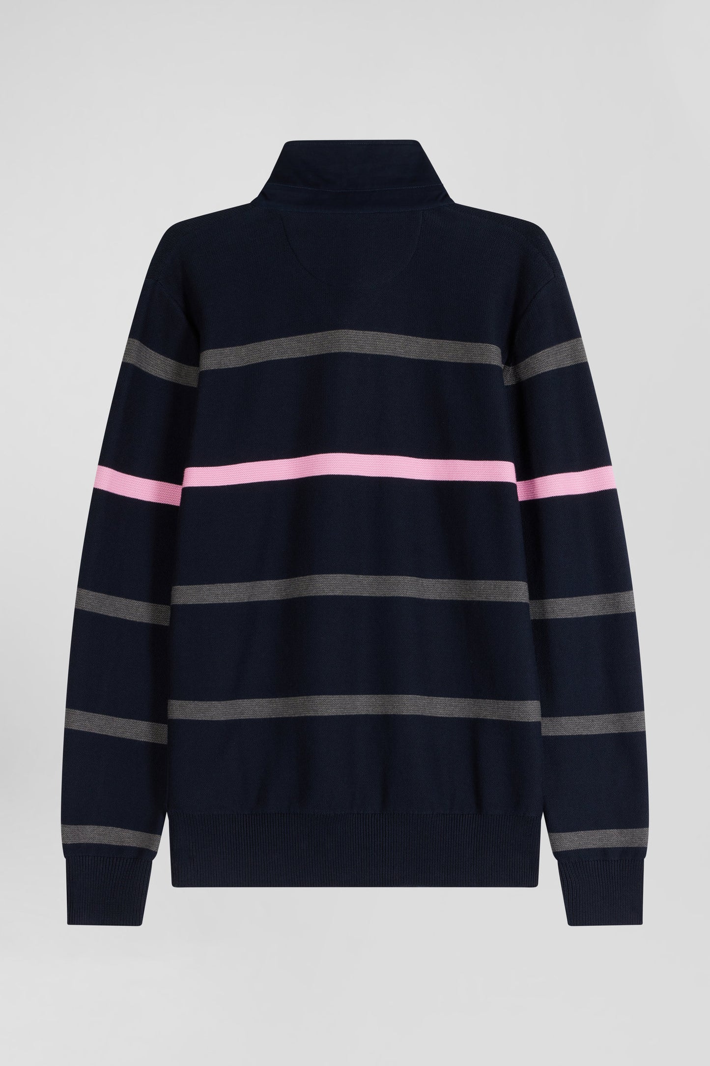 Regular navy blue striped cotton polo neck jumper