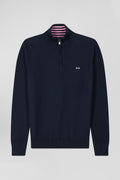 Regular navy blue semi-zipped cotton jumper