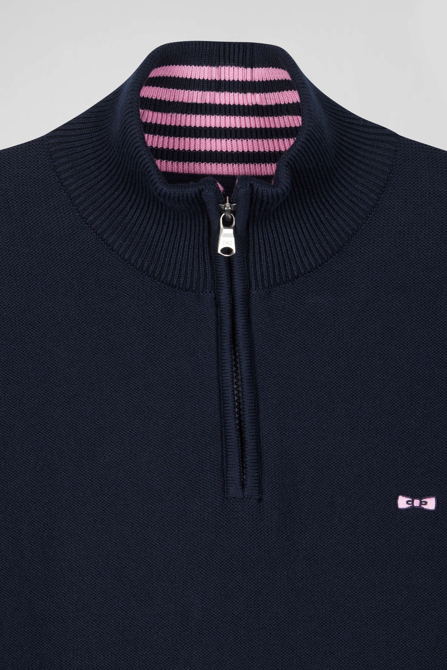 Regular navy blue semi-zipped cotton jumper