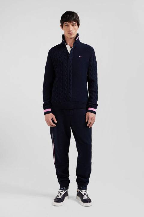 Regular navy blue cotton jumper with rugby shirt collar - Image 1