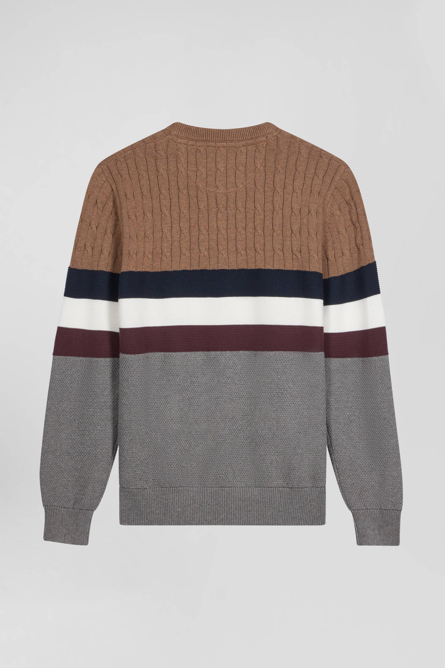 Regular camel fancy knit cotton crew neck jumper