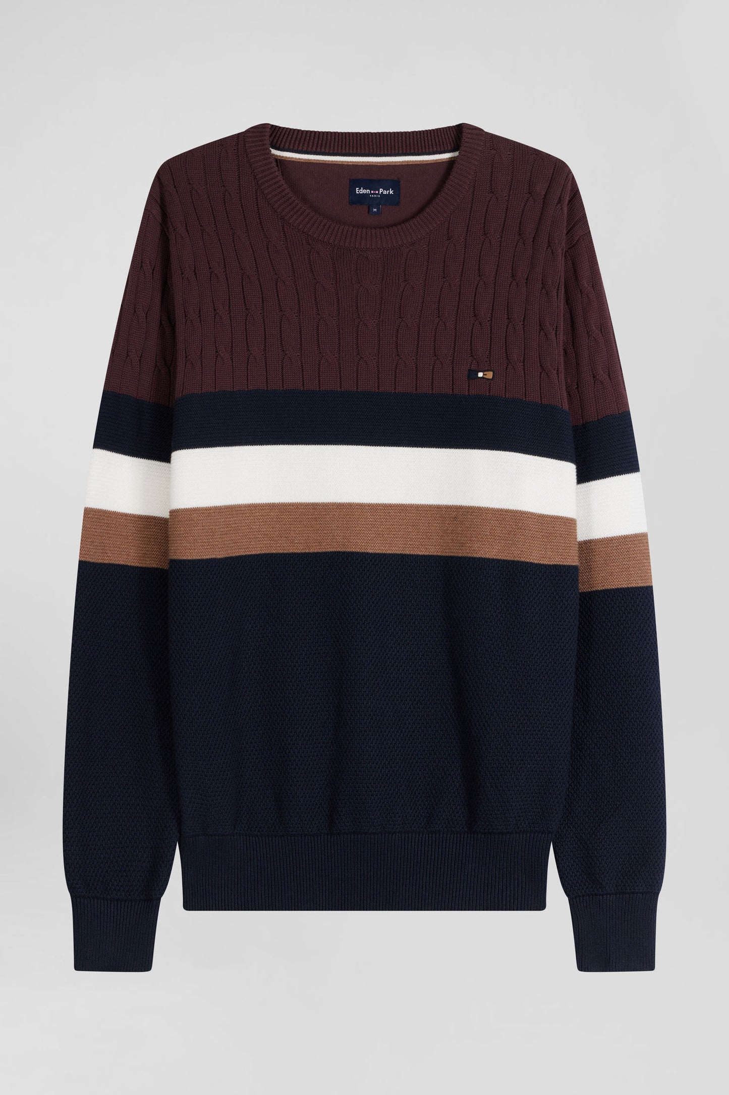 Regular burgundy fancy knit cotton crew neck jumper