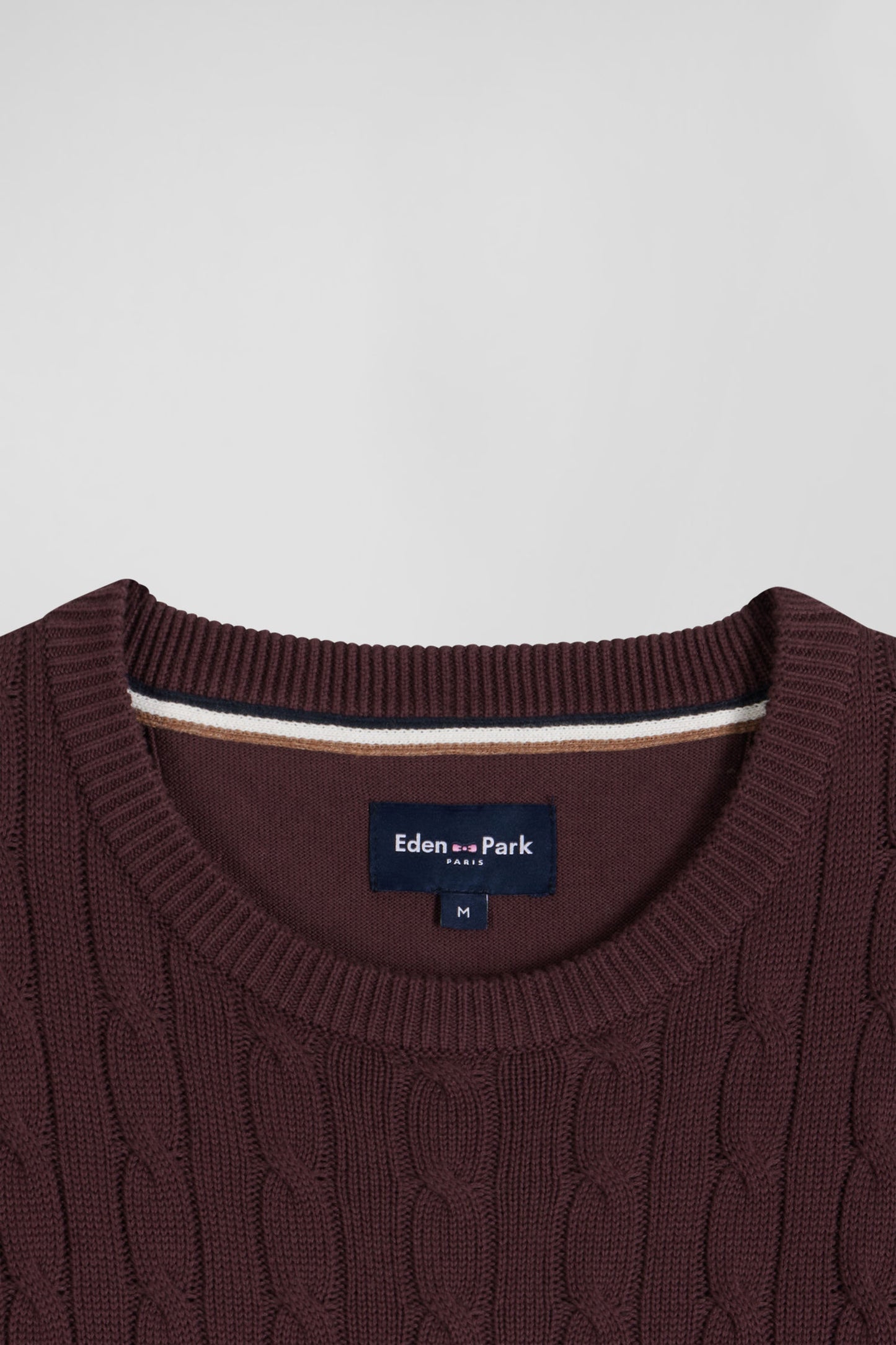 Regular burgundy fancy knit cotton crew neck jumper