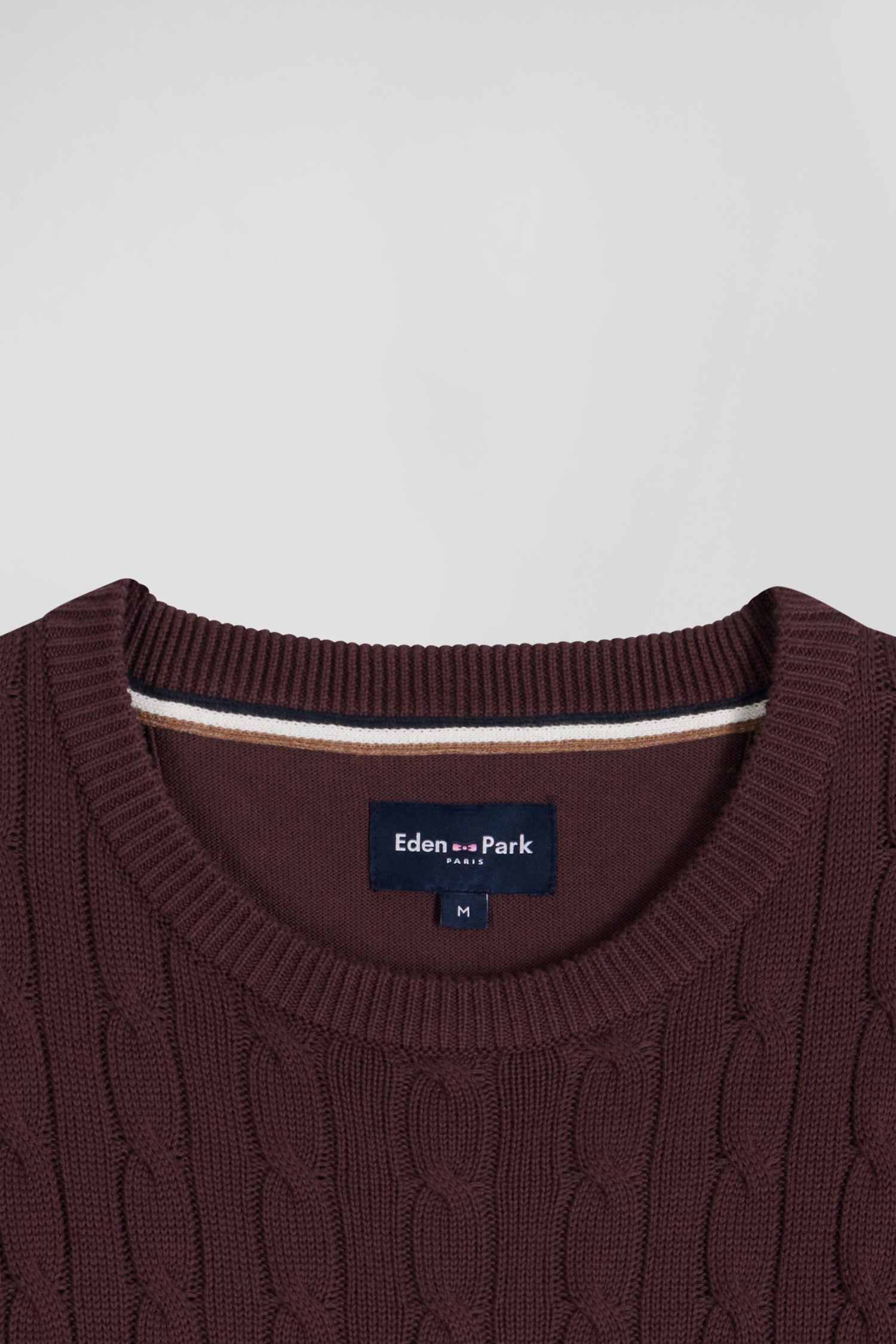 Regular burgundy fancy knit cotton crew neck jumper