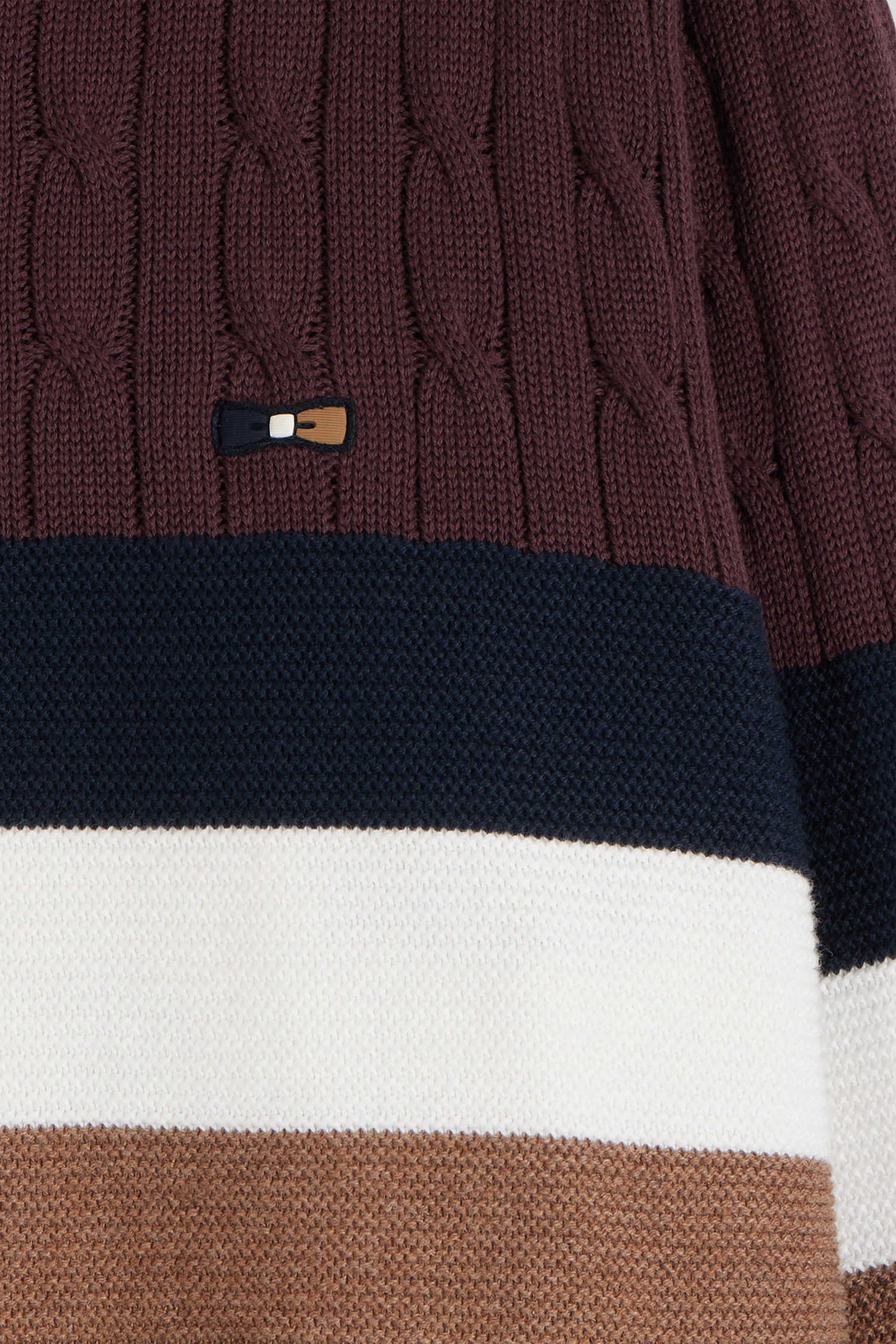 Regular burgundy fancy knit cotton crew neck jumper