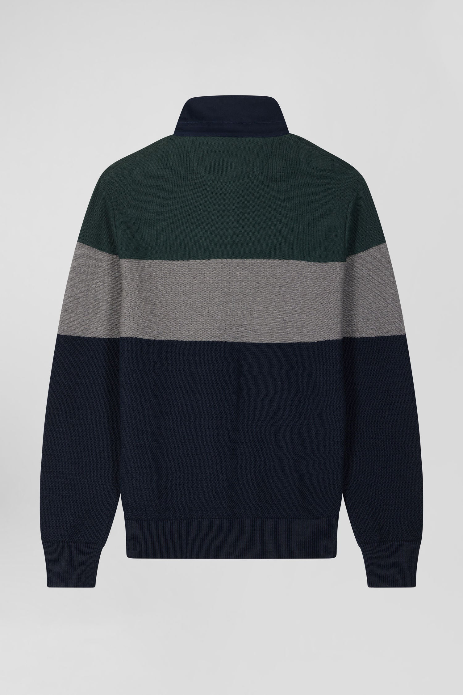 Regular green wool and cotton jumper with knit patterns and rugby shirt collar