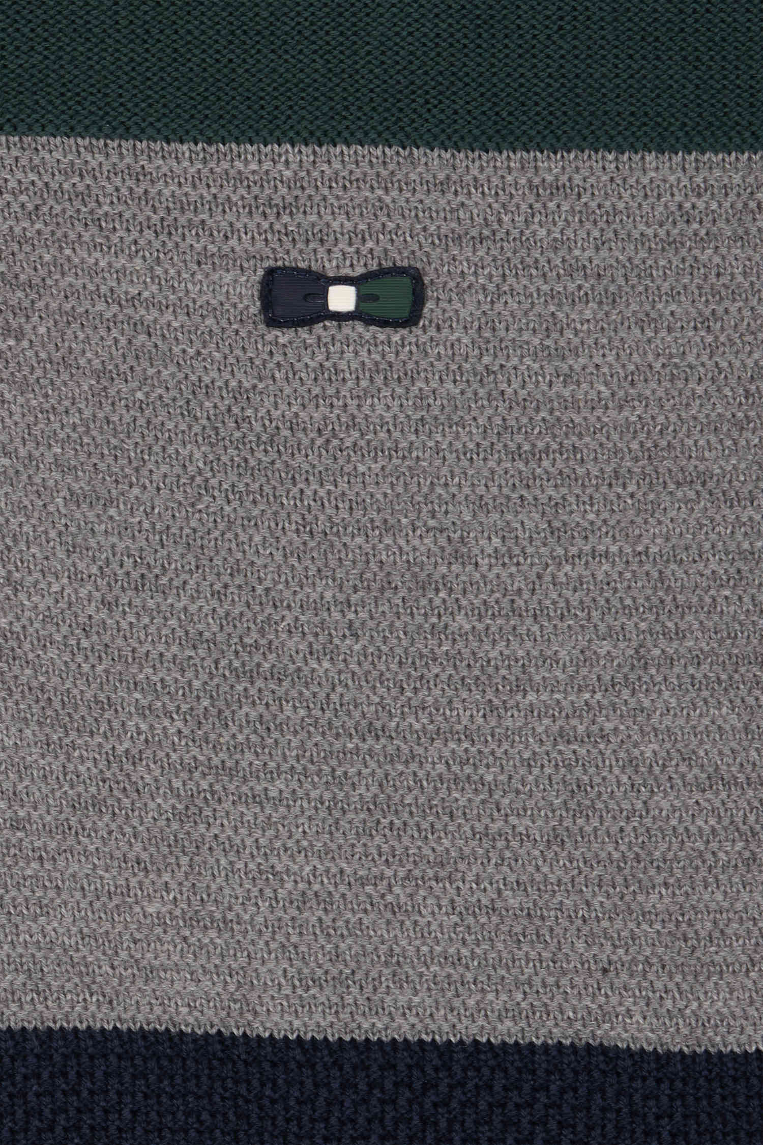 Regular green wool and cotton jumper with knit patterns and rugby shirt collar