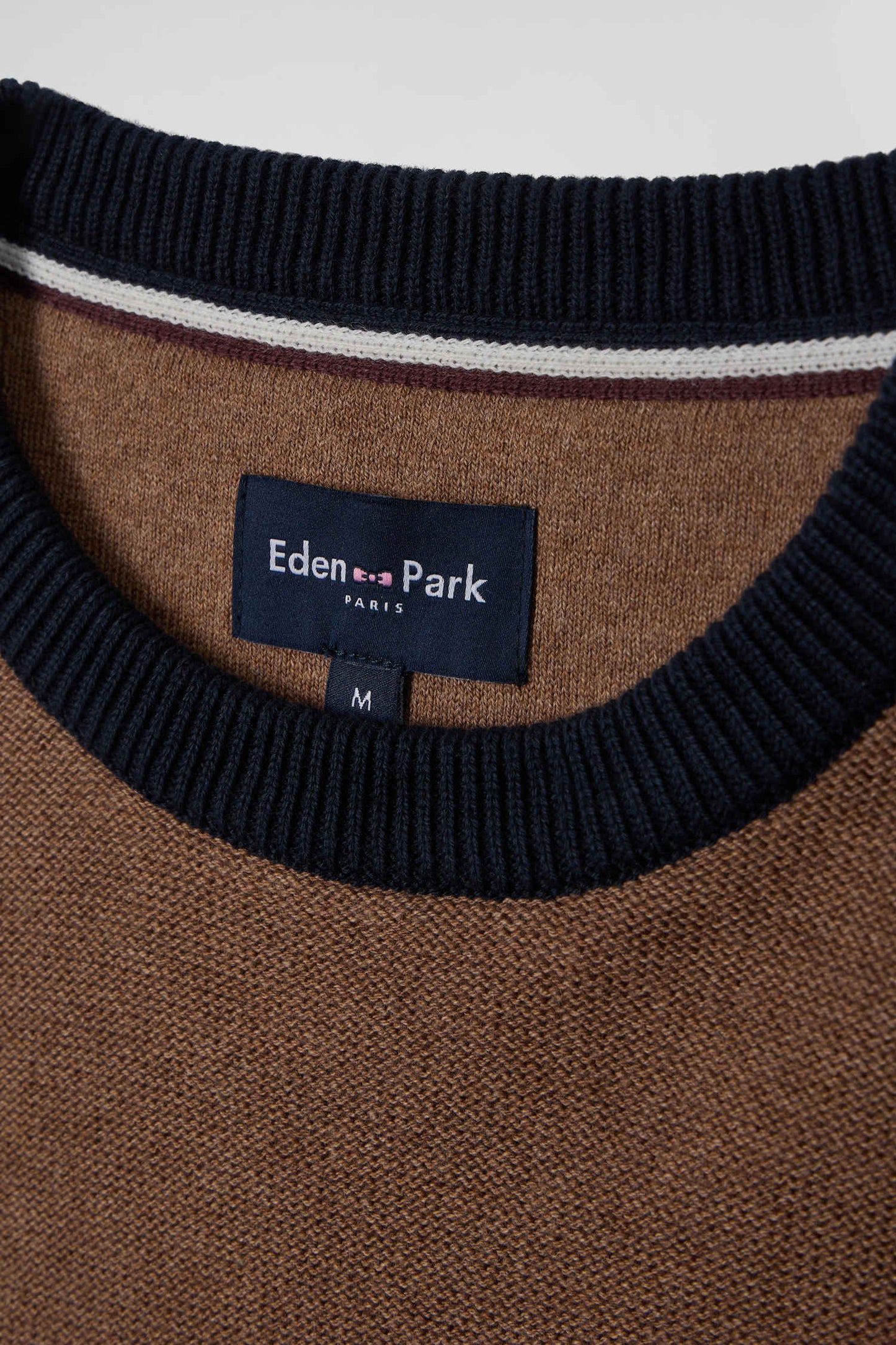 Pull col rond en coton gris et noisette à jeux de maille coupe Regular