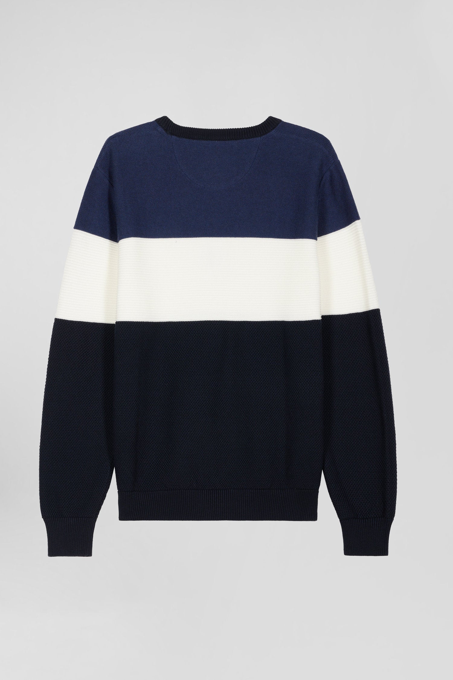 Pull col rond en coton bleu marine et bleu à jeux de maille coupe Regular