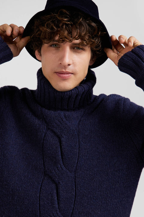 Regular navy virgin wool and recycled polyamide turtleneck jumper with 3D knitting - Image 3