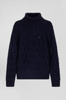 Pull col roulé en laine vierge et polyamide recyclé tricotage 3D marine coupe Regular