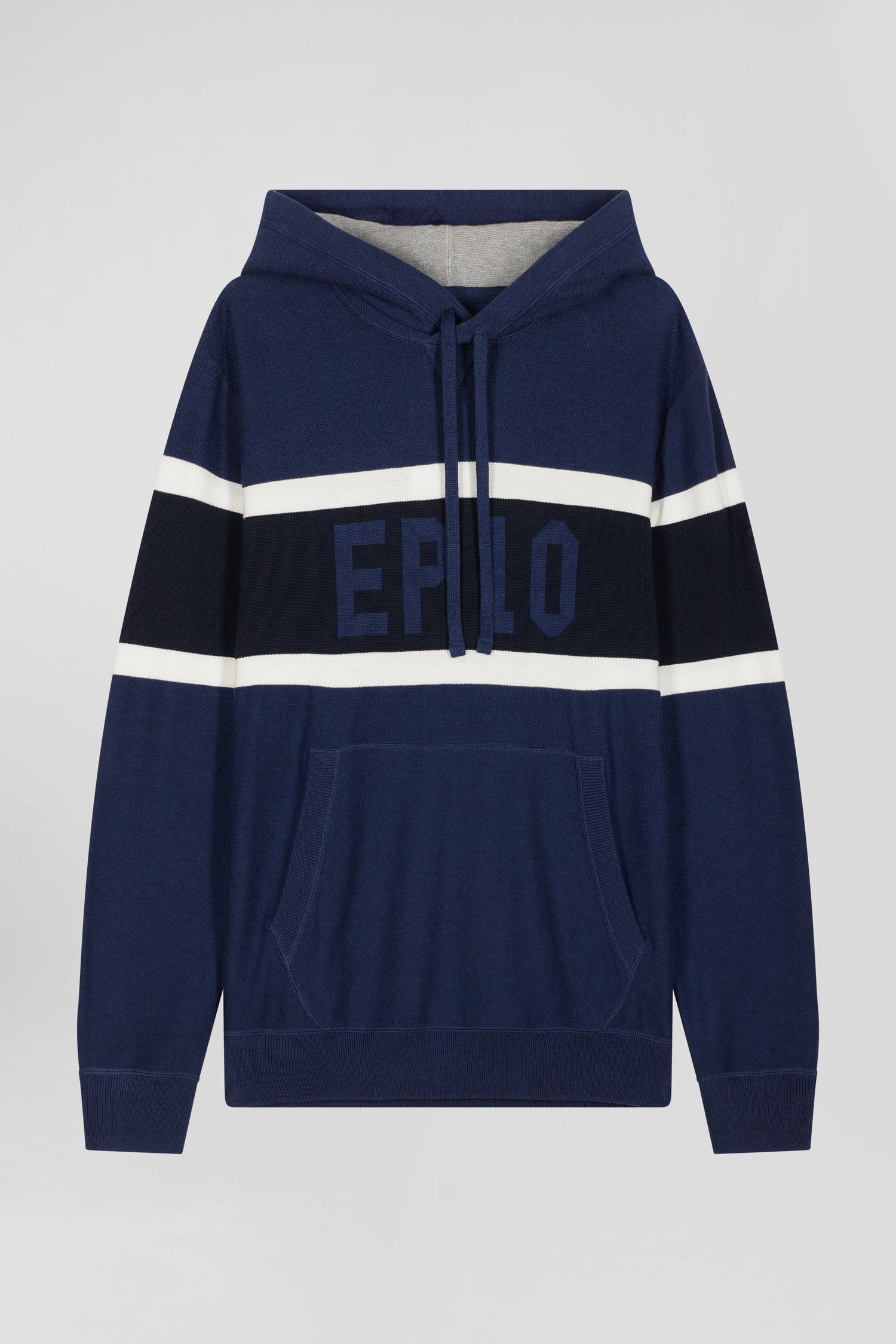 Regular dark blue hooded jumper with EP10 jacquard