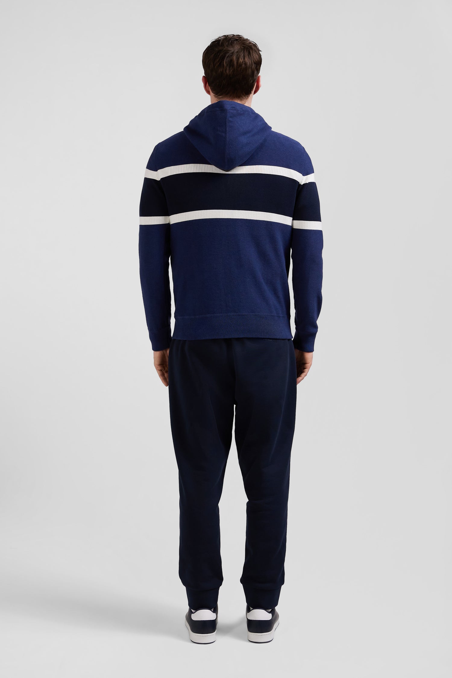 Regular dark blue hooded jumper with EP10 jacquard