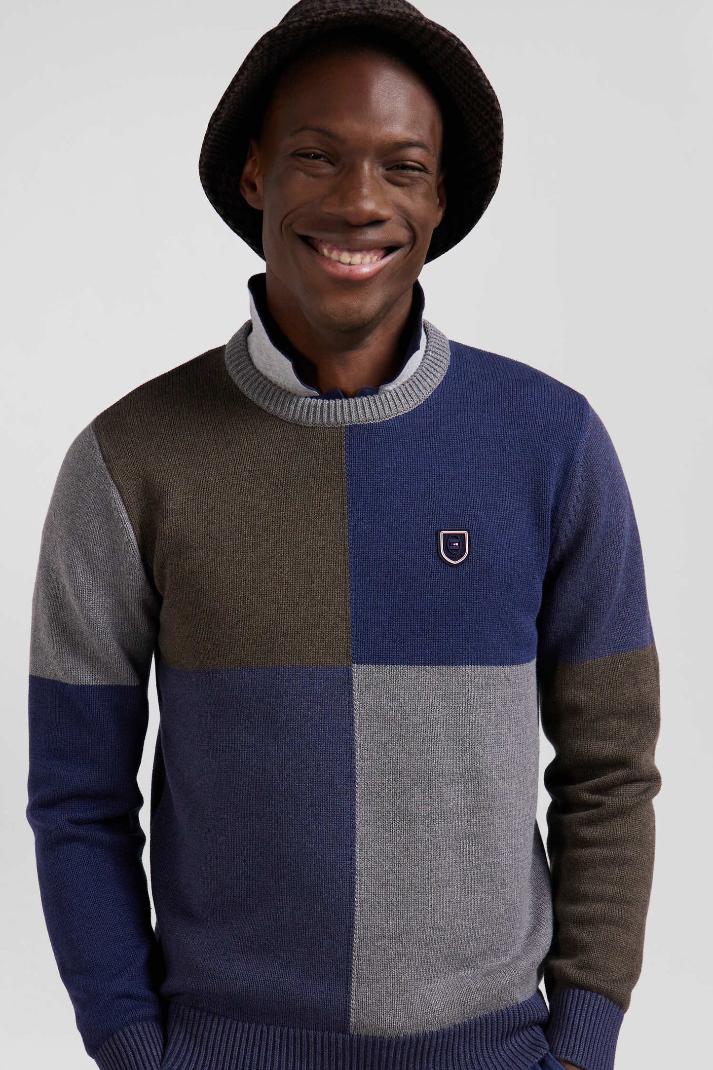 Regular navy colourblock Barbarian cotton crew neck jumper