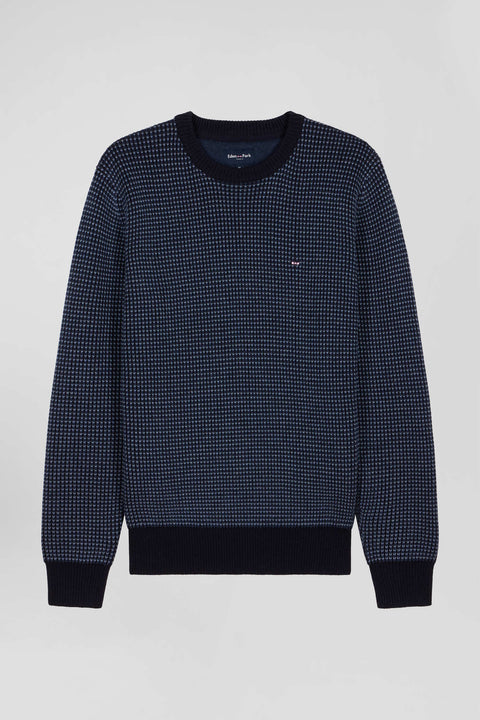 Pull col rond en laine et coton bleu marine coupe Regular - Image 2