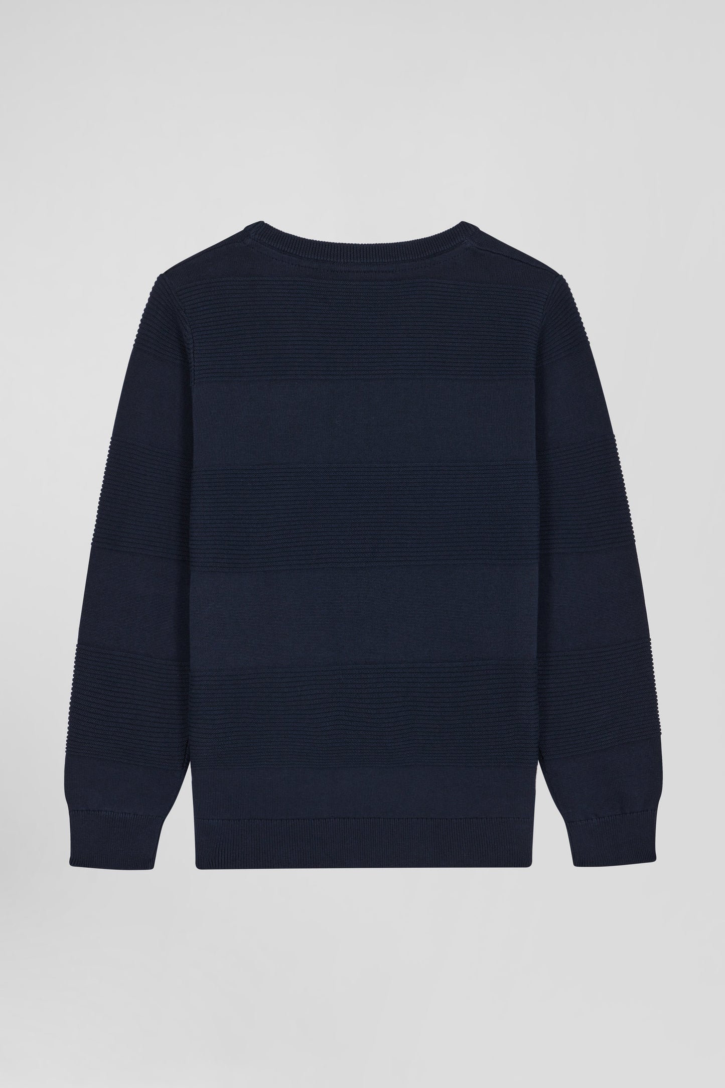 Pull col rond cerclé en coton bleu marine coupe Regular