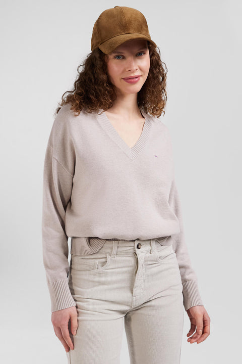 Relax beige wool and cotton V-neck jumper - Image 3