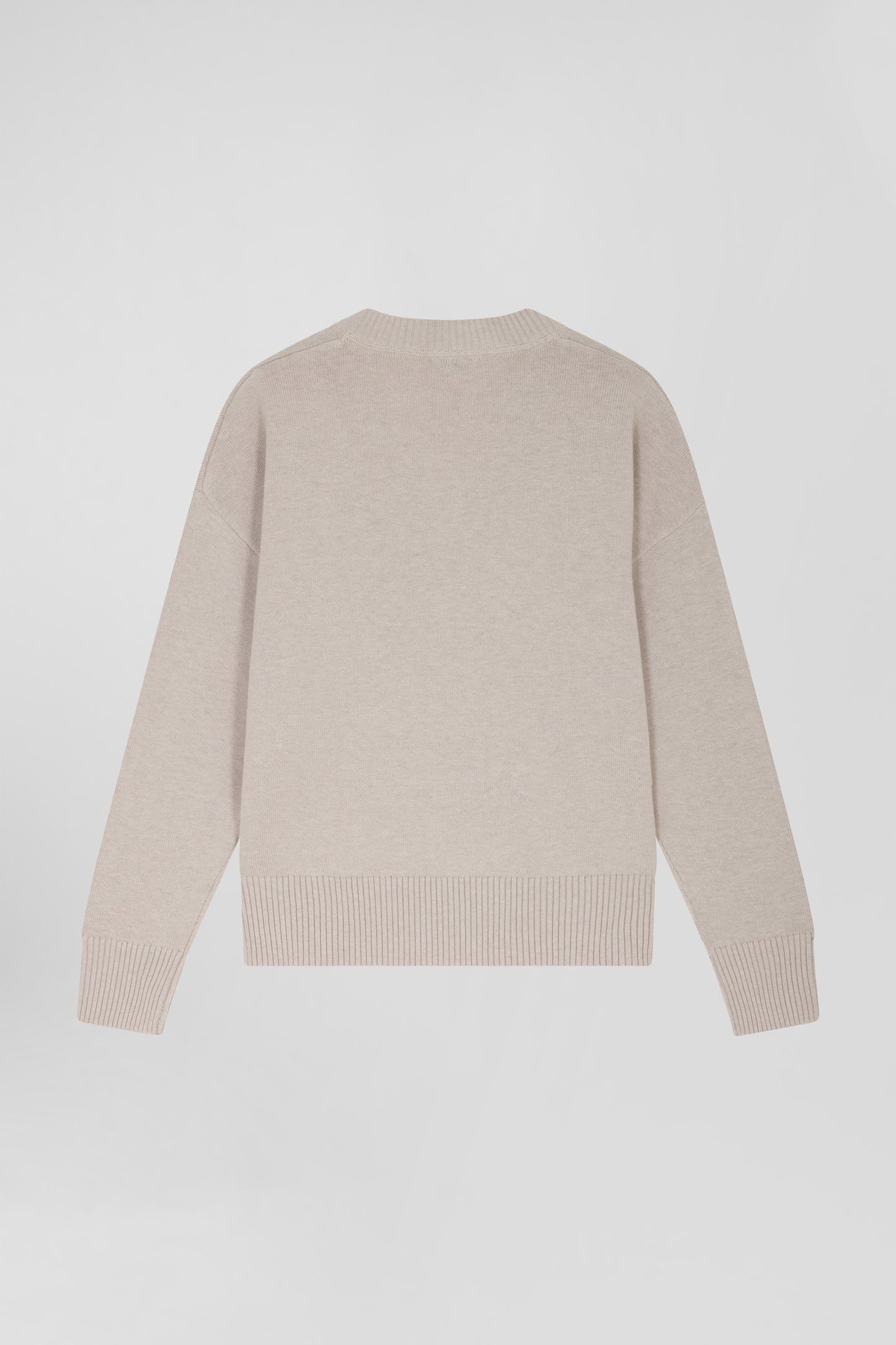 Pull col V en laine et coton beige coupe Relaxed