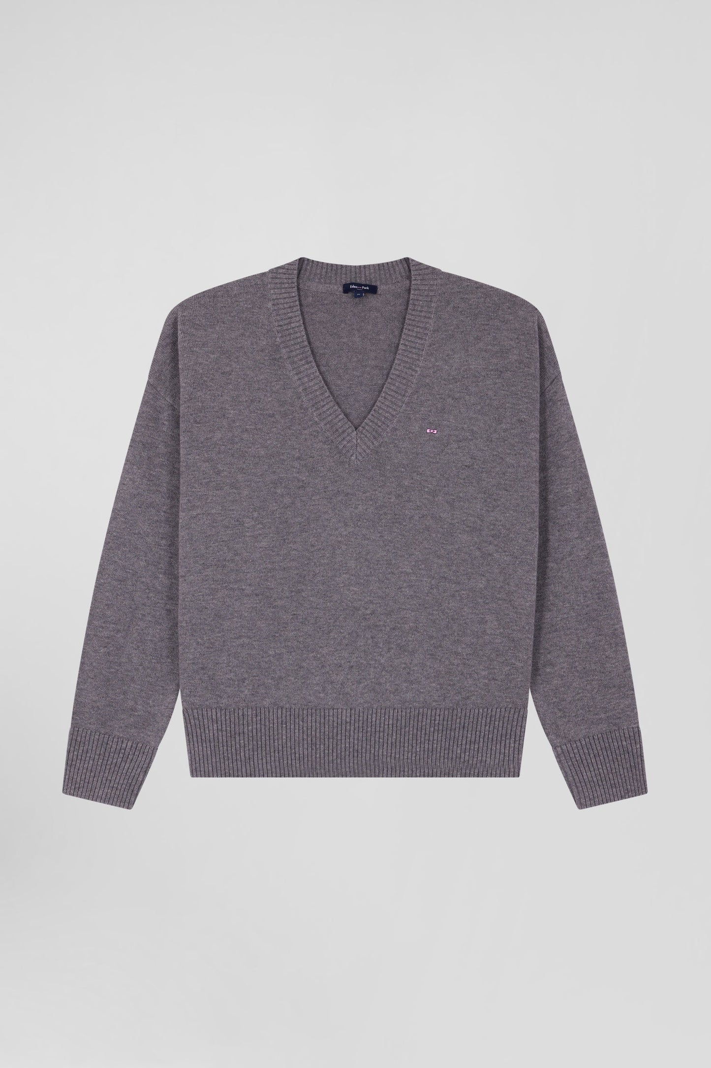 Pull col V en laine et coton gris anthracite coupe Relaxed